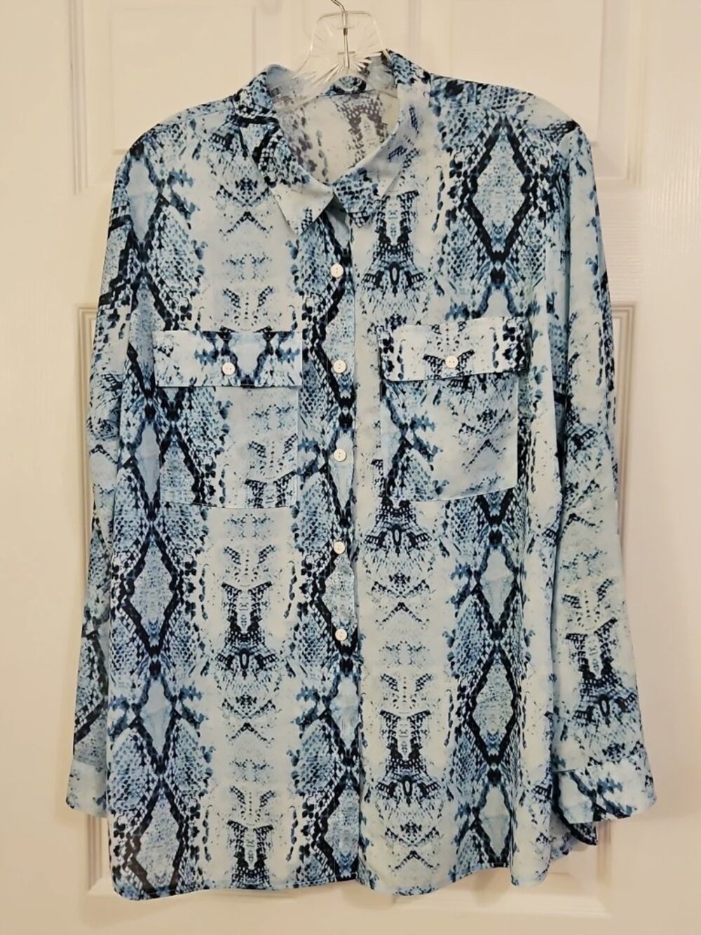 Light Blue Snake-Print Button Down Shirt
